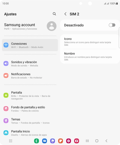 Pulsa el indicador para activar o desactivar el uso de la tarjeta SIM. Pulsa el indicador para activar o desactivar el uso de la tarjeta SIM.