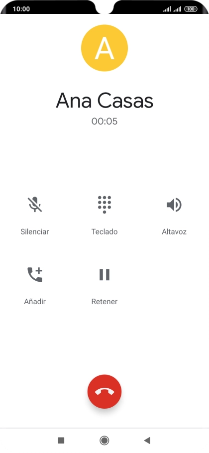 Pulsa el icono de finalizar llamada. Pulsa el icono de finalizar llamada.