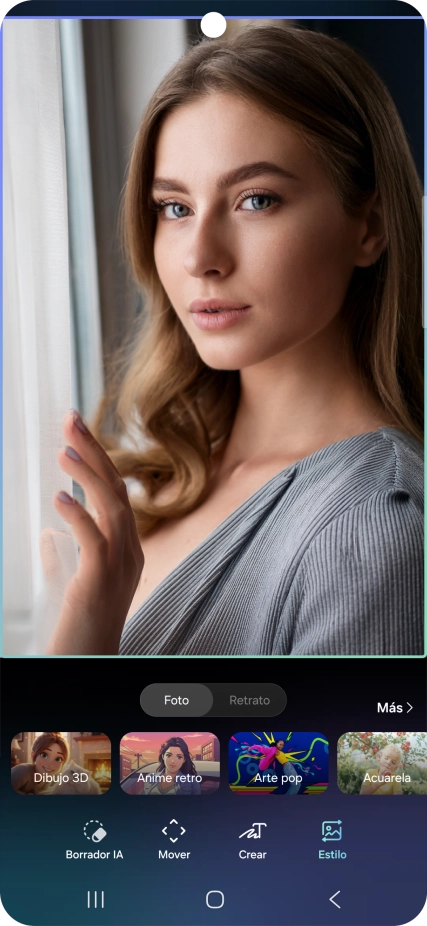 Si deseas cambiar los retratos utilizando diferentes estilos, pulsa Estilo y sigue las indicaciones de la pantalla para utilizar la función. Si deseas cambiar los retratos utilizando diferentes estilos, pulsa Estilo y sigue las indicaciones de la pantalla para utilizar la función.