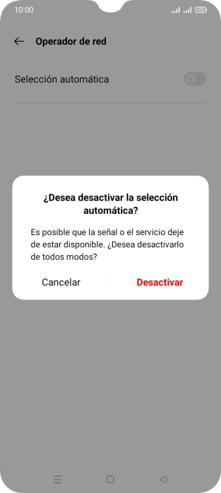 Pulsa Desactivar para desactivar la función y espera mientras el teléfono está buscando redes. Pulsa Desactivar para desactivar la función y espera mientras el teléfono está buscando redes.