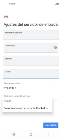 Pulsa Nunca para conservar los correos electrónicos en el servidor cuando los borras del teléfono. Pulsa Nunca para conservar los correos electrónicos en el servidor cuando los borras del teléfono.