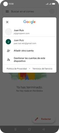 Pulsa la cuenta de correo electrónico deseada. Pulsa la cuenta de correo electrónico deseada.