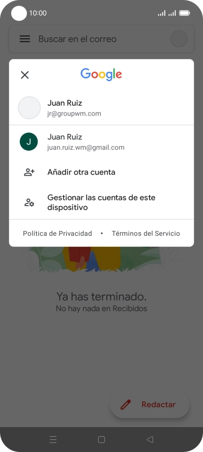 Pulsa la cuenta de correo electrónico deseada. Pulsa la cuenta de correo electrónico deseada.