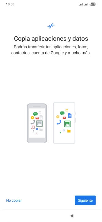Puedes transferir el contenido de otro teléfono cuando activas tu teléfono por primera vez y cuando lo has restablecido. Cuando aparezca en la pantalla del teléfono esta imagen, ya está listo para la transmisión del contenido del otro teléfono. Puedes transferir el contenido de otro teléfono cuando activas tu teléfono por primera vez y cuando lo has restablecido. Cuando aparezca en la pantalla del teléfono esta imagen, ya está listo para la transmisión del contenido del otro teléfono.