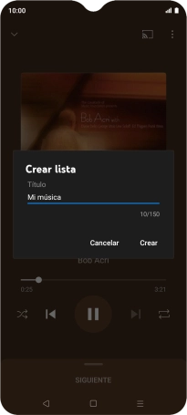 Introduce el nombre deseado de la lista de reproducción y pulsa Crear. Introduce el nombre deseado de la lista de reproducción y pulsa Crear.