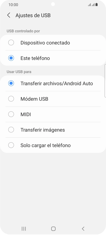 Pulsa Transferir archivos/Android Auto. Pulsa Transferir archivos/Android Auto.