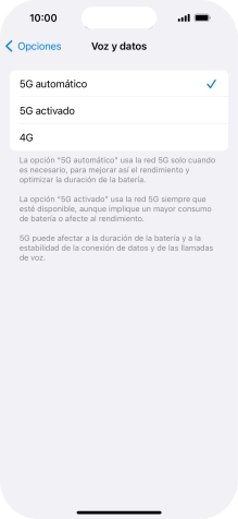 Si deseas activar el cambio automático entre una red 5G y 4G, pulsa 5G automático. Si deseas activar el cambio automático entre una red 5G y 4G, pulsa 5G automático.