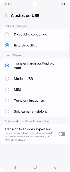 Pulsa Transferir archivos/Android Auto. Pulsa Transferir archivos/Android Auto.