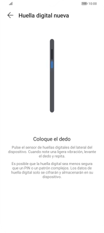Sigue las indicaciones de la pantalla para crear una huella digital como código de seguridad. Sigue las indicaciones de la pantalla para crear una huella digital como código de seguridad.