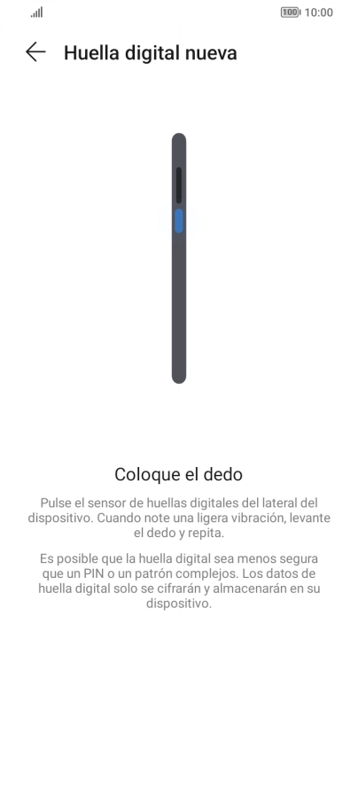 Sigue las indicaciones de la pantalla para crear una huella digital como código de seguridad. Sigue las indicaciones de la pantalla para crear una huella digital como código de seguridad.