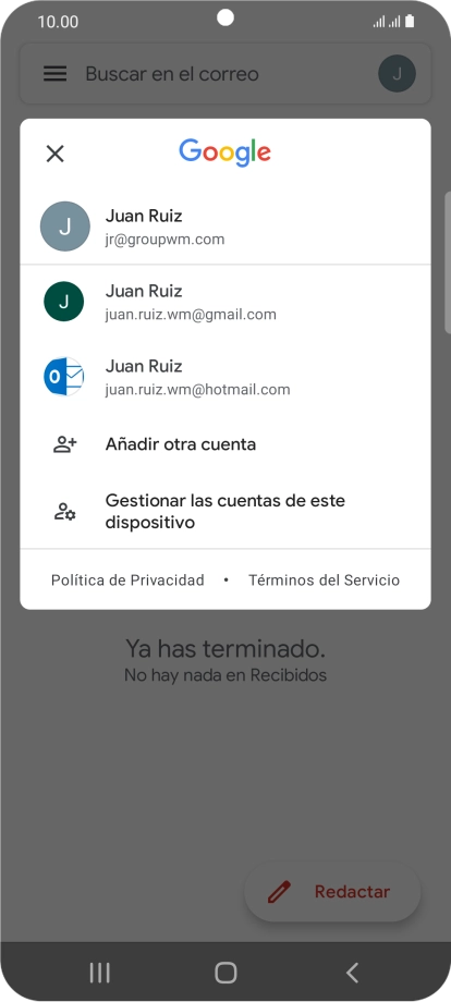 Pulsa la cuenta de correo electrónico deseada. Pulsa la cuenta de correo electrónico deseada.