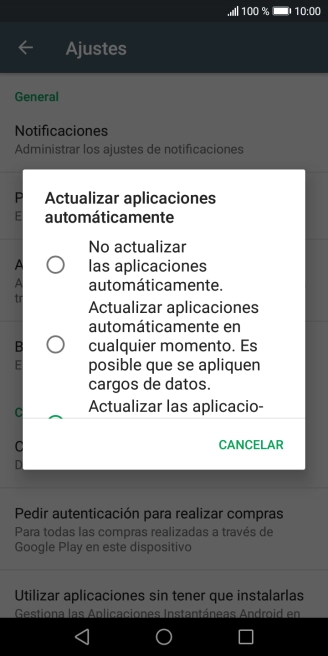 Para desactivar la actualización automática de apps, pulsa No actualizar las aplicaciones automáticamente.. Para desactivar la actualización automática de apps, pulsa No actualizar las aplicaciones automáticamente..