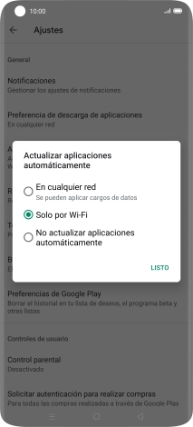 Para activar la actualización automática de apps utilizando la red móvil, pulsa En cualquier red. Para activar la actualización automática de apps utilizando la red móvil, pulsa En cualquier red.