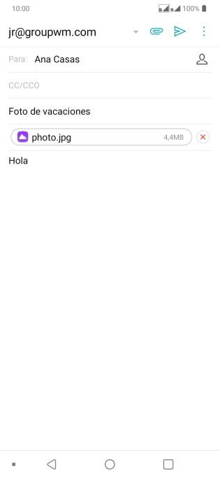 Pulsa el icono de envío cuando termines de escribir el correo electrónico. Pulsa el icono de envío cuando termines de escribir el correo electrónico.