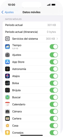 El consumo de datos por cada aplicación aparece bajo el nombre de la aplicación.