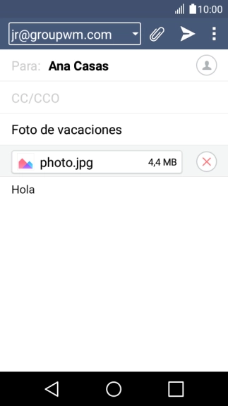 Pulsa el icono de envío cuando termines de escribir el correo electrónico. Pulsa el icono de envío cuando termines de escribir el correo electrónico.