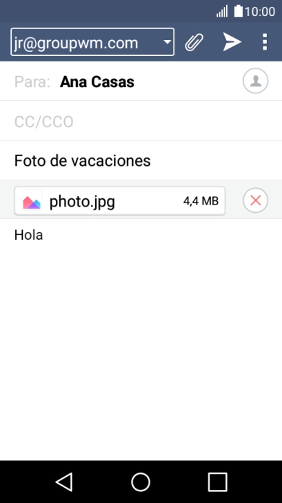 Pulsa el icono de envío cuando termines de escribir el correo electrónico. Pulsa el icono de envío cuando termines de escribir el correo electrónico.