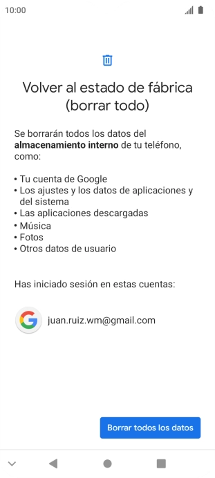 Pulsa Borrar todos los datos.
