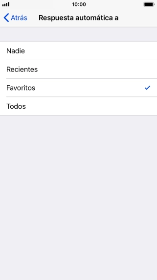 Pulsa el ajuste deseado para seleccionar qué contactos deben recibir un mensaje automático indicando que la función de Pulsa el ajuste deseado para seleccionar qué contactos deben recibir un mensaje automático indicando que la función de