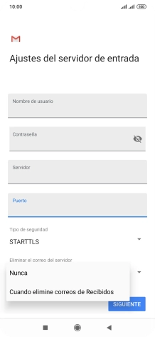 Pulsa Nunca para conservar los correos electrónicos en el servidor cuando los borras del teléfono. Pulsa Nunca para conservar los correos electrónicos en el servidor cuando los borras del teléfono.