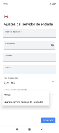 Pulsa Nunca para conservar los correos electrónicos en el servidor cuando los borras del teléfono. Pulsa Nunca para conservar los correos electrónicos en el servidor cuando los borras del teléfono.