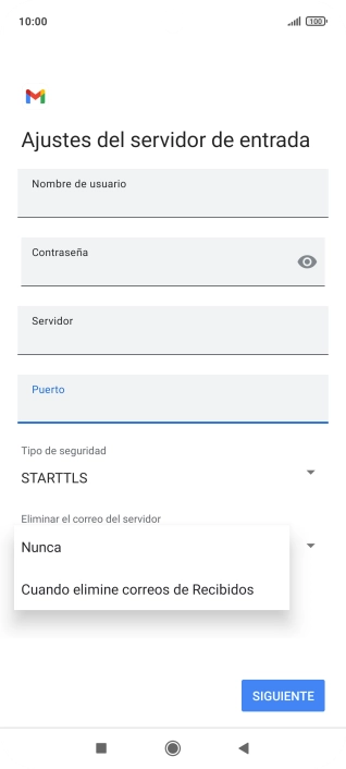 Pulsa Nunca para conservar los correos electrónicos en el servidor cuando los borras del teléfono. Pulsa Nunca para conservar los correos electrónicos en el servidor cuando los borras del teléfono.