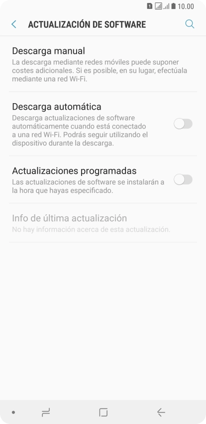 Pulsa Descarga manual. Si hay una versión de software nueva disponible, aparecerá ahora en la pantalla. Sigue las indicaciones de la pantalla para actualizar el software del teléfono. Pulsa Descarga manual. Si hay una versión de software nueva disponible, aparecerá ahora en la pantalla. Sigue las indicaciones de la pantalla para actualizar el software del teléfono.