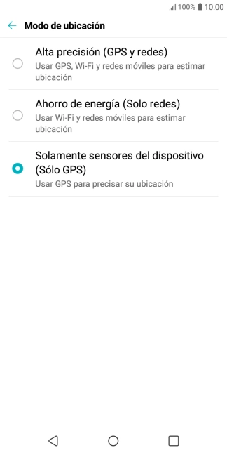 Si seleccionas Alta precisión (GPS y redes), el teléfono podrá encontrar tu posición exacta con ayuda de los satélites GPS, la red móvil y una red wifi cercana. El GPS por satélite requiere vista libre al cielo. Si seleccionas Alta precisión (GPS y redes), el teléfono podrá encontrar tu posición exacta con ayuda de los satélites GPS, la red móvil y una red wifi cercana. El GPS por satélite requiere vista libre al cielo.