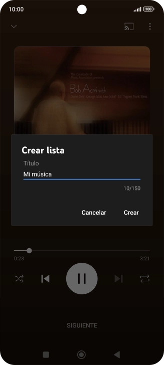 Introduce el nombre deseado de la lista de reproducción y pulsa Crear. Introduce el nombre deseado de la lista de reproducción y pulsa Crear.