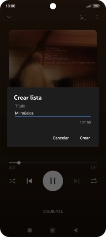 Introduce el nombre deseado de la lista de reproducción y pulsa Crear. Introduce el nombre deseado de la lista de reproducción y pulsa Crear.