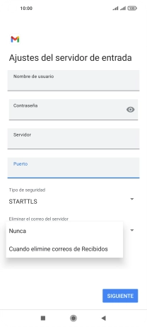 Pulsa Nunca para conservar los correos electrónicos en el servidor cuando los borras del teléfono. Pulsa Nunca para conservar los correos electrónicos en el servidor cuando los borras del teléfono.