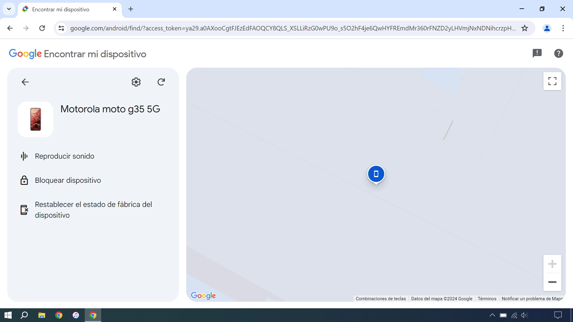 La última posición del teléfono se visualiza en el mapa.