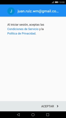 Pulsa ACEPTAR y sigue las indicaciones de la pantalla para seleccionar los ajustes de tu cuenta de Google.