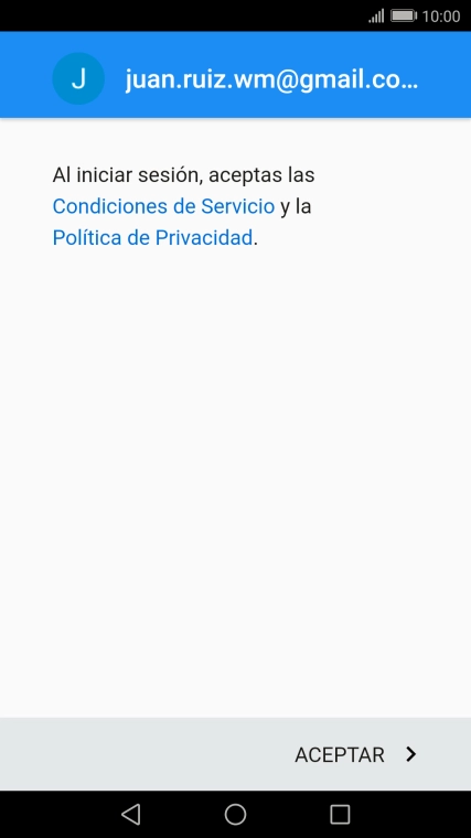 Pulsa ACEPTAR y sigue las indicaciones de la pantalla para seleccionar los ajustes de tu cuenta de Google.