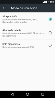 Si seleccionas Alta precisión, el teléfono podrá encontrar tu posición exacta con ayuda de los satélites GPS, la red móvil y una red wifi cercana. El GPS por satélite requiere vista libre al cielo.