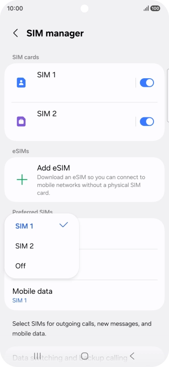 Press the required setting. Press the required setting.