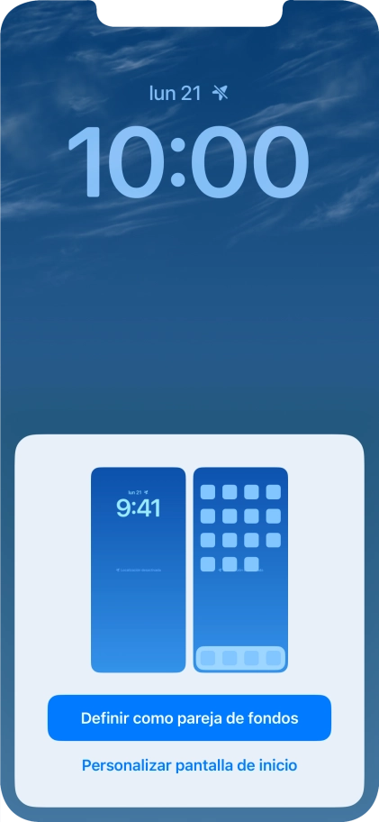 Si deseas utilizar el mismo tema de color en la pantalla de inicio, pulsa Definir como pareja de fondos. Si deseas utilizar el mismo tema de color en la pantalla de inicio, pulsa Definir como pareja de fondos.