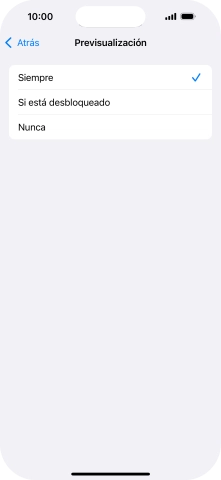Para seleccionar la vista previa de las notificaciones en la pantalla de bloqueo, pulsa Siempre. Para seleccionar la vista previa de las notificaciones en la pantalla de bloqueo, pulsa Siempre.