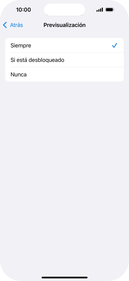 Para seleccionar la vista previa de las notificaciones en la pantalla de bloqueo, pulsa Siempre. Para seleccionar la vista previa de las notificaciones en la pantalla de bloqueo, pulsa Siempre.