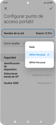 Pulsa WPA3-Personal para proteger la conexión wifi con una contraseña. Pulsa WPA3-Personal para proteger la conexión wifi con una contraseña.