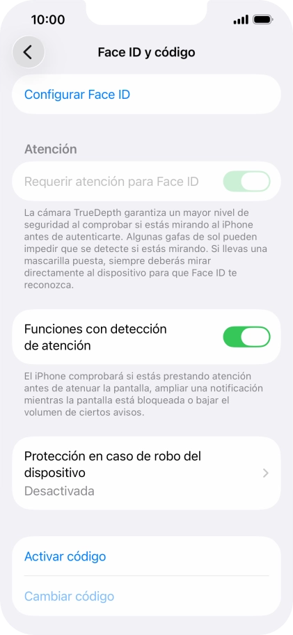 Pulsa Activar código e introduce un código de seguridad de libre elección dos veces seguidas. Pulsa Activar código e introduce un código de seguridad de libre elección dos veces seguidas.
