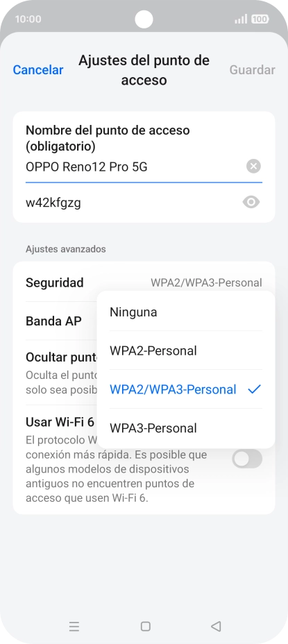 Pulsa WPA3-Personal para proteger la conexión wifi con una contraseña. Pulsa WPA3-Personal para proteger la conexión wifi con una contraseña.