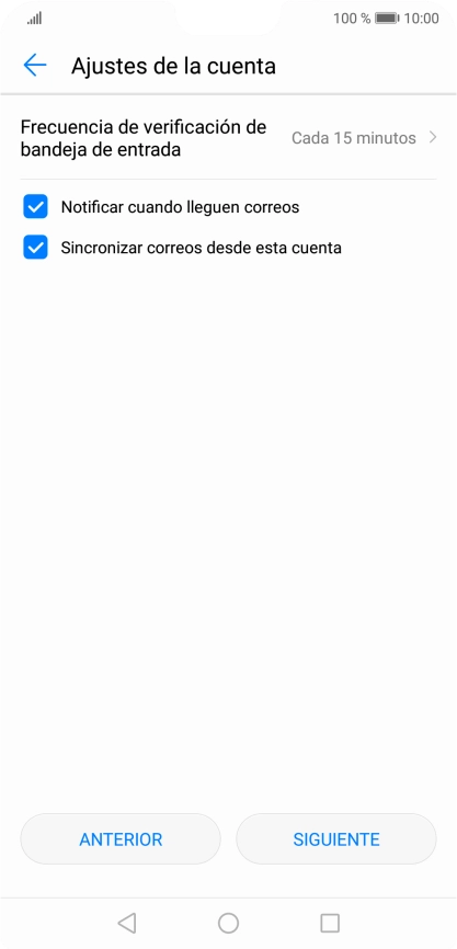 Pulsa Frecuencia de verificación de bandeja de entrada. Pulsa Frecuencia de verificación de bandeja de entrada.