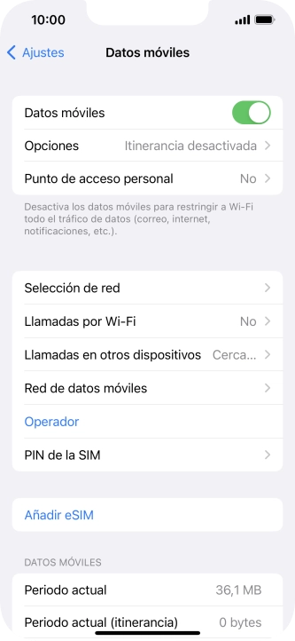 El consumo total aparece junto a Periodo actual.
