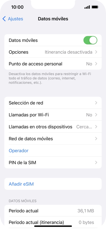 El consumo total aparece junto a Periodo actual.