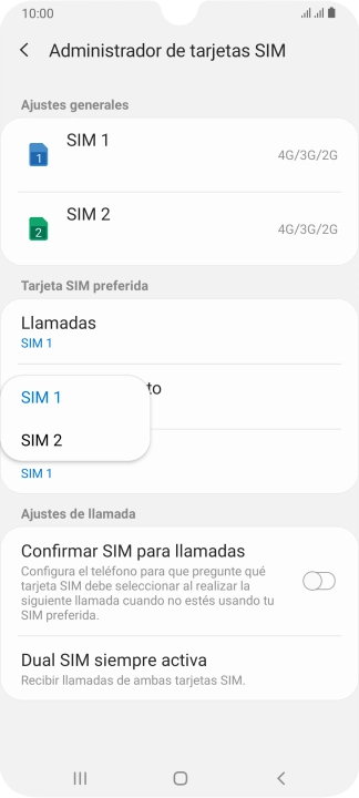 Pulsa la tarjeta SIM deseada. Pulsa la tarjeta SIM deseada.