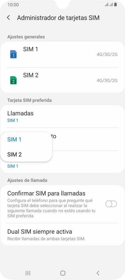 Pulsa la tarjeta SIM deseada. Pulsa la tarjeta SIM deseada.