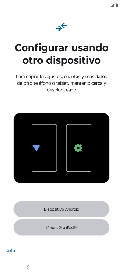 Puedes transferir el contenido de otro teléfono cuando activas tu teléfono por primera vez y cuando lo has restablecido. Cuando aparezca en la pantalla del teléfono esta imagen, ya está listo para la transmisión del contenido del otro teléfono. Puedes transferir el contenido de otro teléfono cuando activas tu teléfono por primera vez y cuando lo has restablecido. Cuando aparezca en la pantalla del teléfono esta imagen, ya está listo para la transmisión del contenido del otro teléfono.