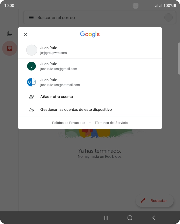 Pulsa la cuenta de correo electrónico deseada. Pulsa la cuenta de correo electrónico deseada.