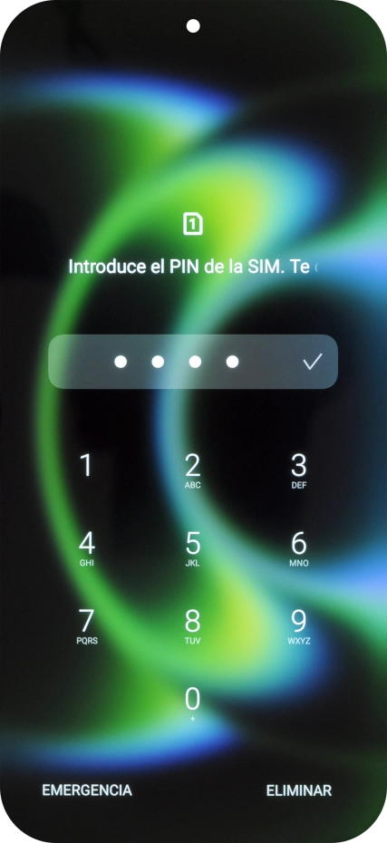 Si es necesario desbloquear la tarjeta SIM, introduce el código PIN y pulsa el icono de aceptar. Si es necesario desbloquear la tarjeta SIM, introduce el código PIN y pulsa el icono de aceptar.